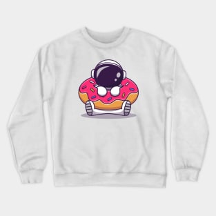 Cute Astronaut With Doughnut Cartoon Crewneck Sweatshirt